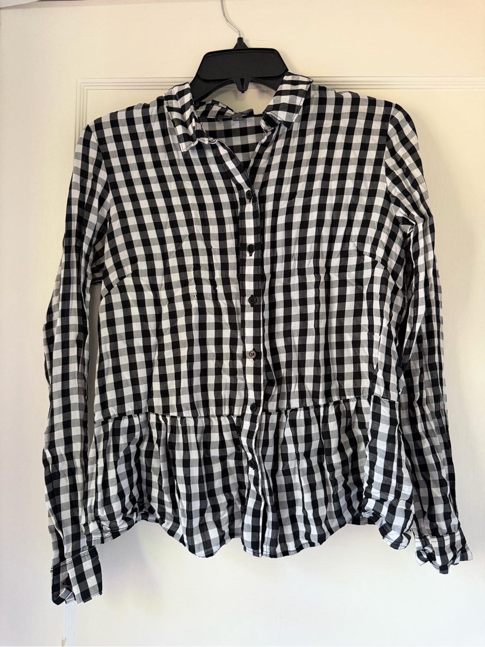 The Limited Black & White Gingham Peplum Button-Down Shirt
